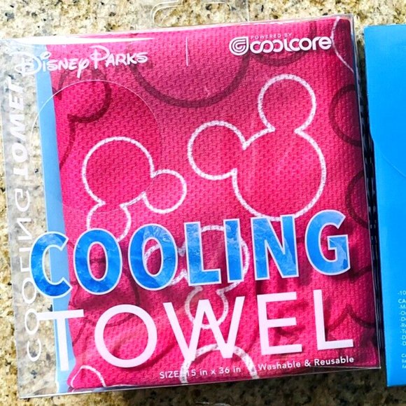 Disney Parks Mickey Mouse Cooling Towel SET OF 2 Pink and Blue 15" x 36" NWT - Picture 4 of 7